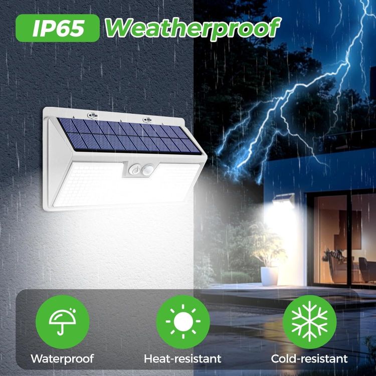 Picture of nipify 318LED Solar Lights Outdoor Garden Motion Sensor, 3 Modes Solar Powered Security Fence Light Waterproof, White Frame Pir Wall Light for Yard Garage Outside Cool White