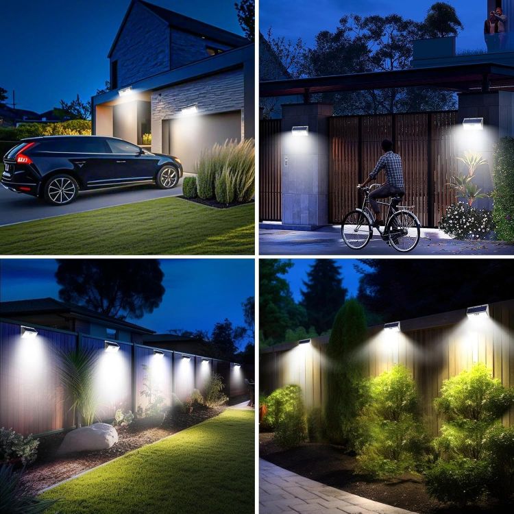 Picture of nipify 318LED Solar Lights Outdoor Garden Motion Sensor, 3 Modes Solar Powered Security Fence Light Waterproof, White Frame Pir Wall Light for Yard Garage Outside Cool White
