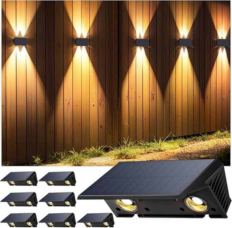 Picture of Solar Fence Lights Outdoor, Up & Down Wall Lights, Warm White, Waterproof, Auto On/Off Dusk to Dawn, for Garden, Patio, Pathway, Driveway, Yard, Pool Area - 2 Pack [Energy Class A]