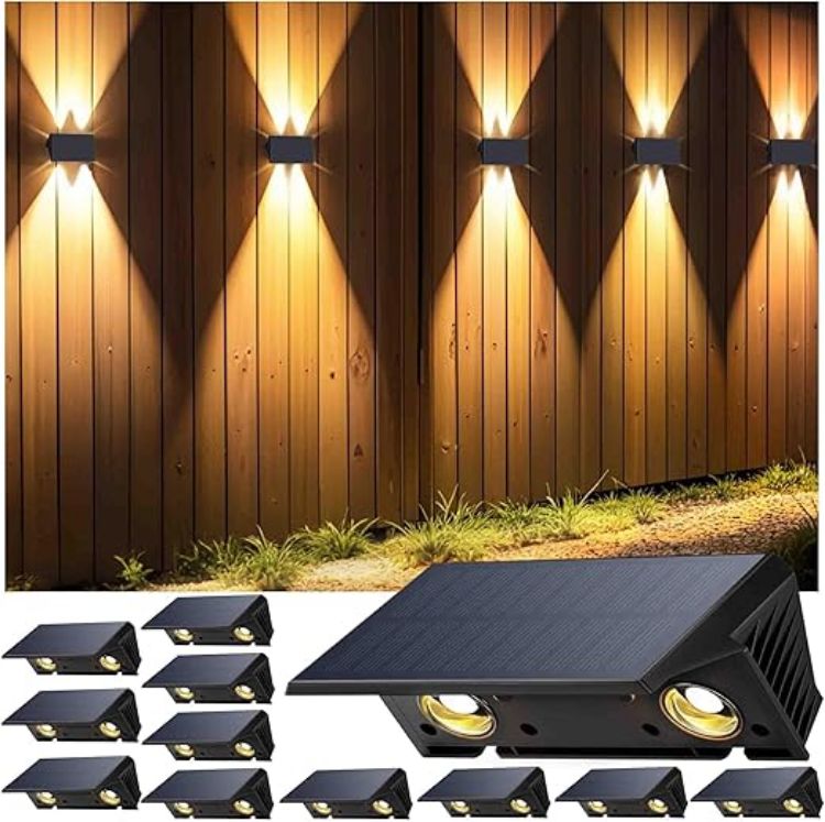 Picture of Solar Fence Lights Outdoor, Up & Down Wall Lights, Warm White, Waterproof, Auto On/Off Dusk to Dawn, for Garden, Patio, Pathway, Driveway, Yard, Pool Area - 2 Pack [Energy Class A]