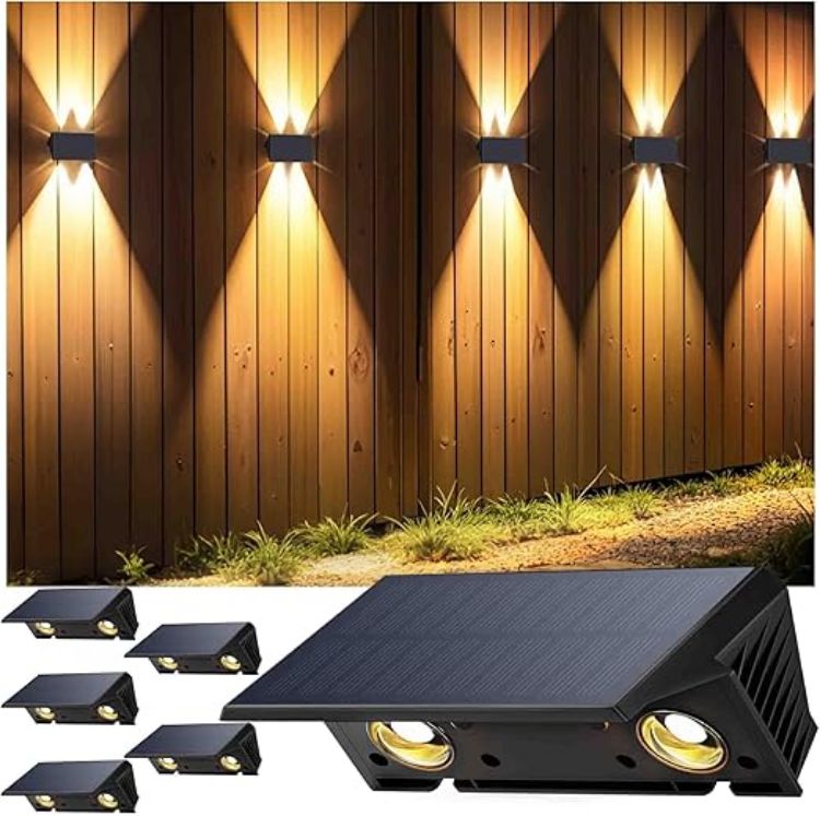 Picture of Solar Fence Lights Outdoor, Up & Down Wall Lights, Warm White, Waterproof, Auto On/Off Dusk to Dawn, for Garden, Patio, Pathway, Driveway, Yard, Pool Area - 2 Pack [Energy Class A]