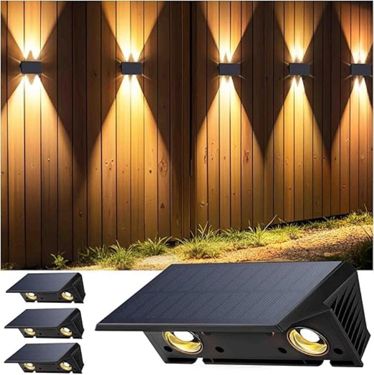 Picture of Solar Fence Lights Outdoor, Up & Down Wall Lights, Warm White, Waterproof, Auto On/Off Dusk to Dawn, for Garden, Patio, Pathway, Driveway, Yard, Pool Area - 2 Pack [Energy Class A]