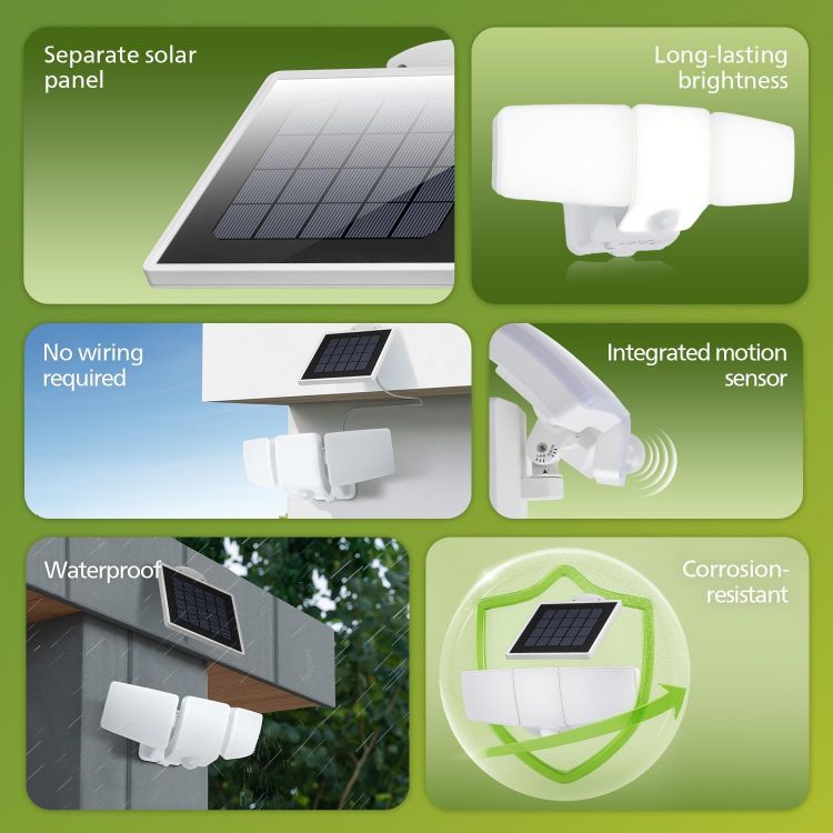 Picture of Philips 3600LM Solar Security Lights, 5000K Waterproof Dimmable LED Motion Sensor Outdoor Lights, 3 Adjustable Heads w/5m Cable, Separate Solar Panel with 3 Modes Solar Flood Lights for Yard, Garage [Energy Class A]