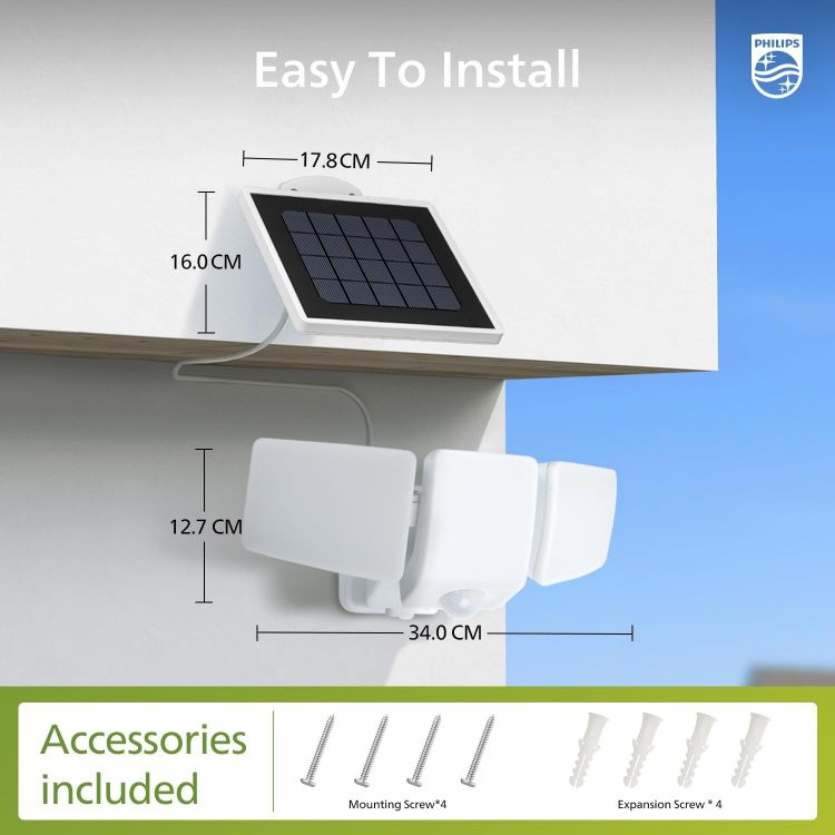 Picture of Philips 3600LM Solar Security Lights, 5000K Waterproof Dimmable LED Motion Sensor Outdoor Lights, 3 Adjustable Heads w/5m Cable, Separate Solar Panel with 3 Modes Solar Flood Lights for Yard, Garage [Energy Class A]