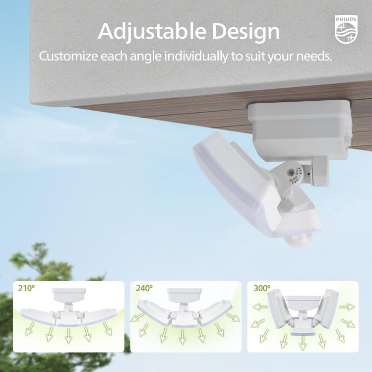 Picture of Philips 3600LM Solar Security Lights, 5000K Waterproof Dimmable LED Motion Sensor Outdoor Lights, 3 Adjustable Heads w/5m Cable, Separate Solar Panel with 3 Modes Solar Flood Lights for Yard, Garage [Energy Class A]