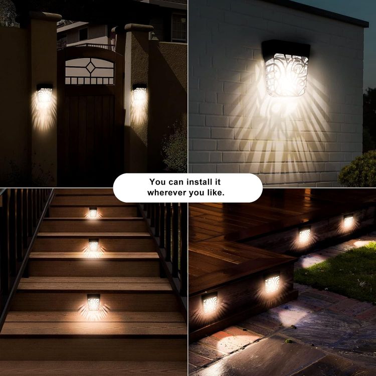 Picture of Chipark Fence Lights Garden Outdoor Solar Powered Wall Light ​IP65 Waterproof LED Wireless Lights for Yard Deck Roof Patio Stairway Gate Lighting Decoration 6 Pack(Cool White)