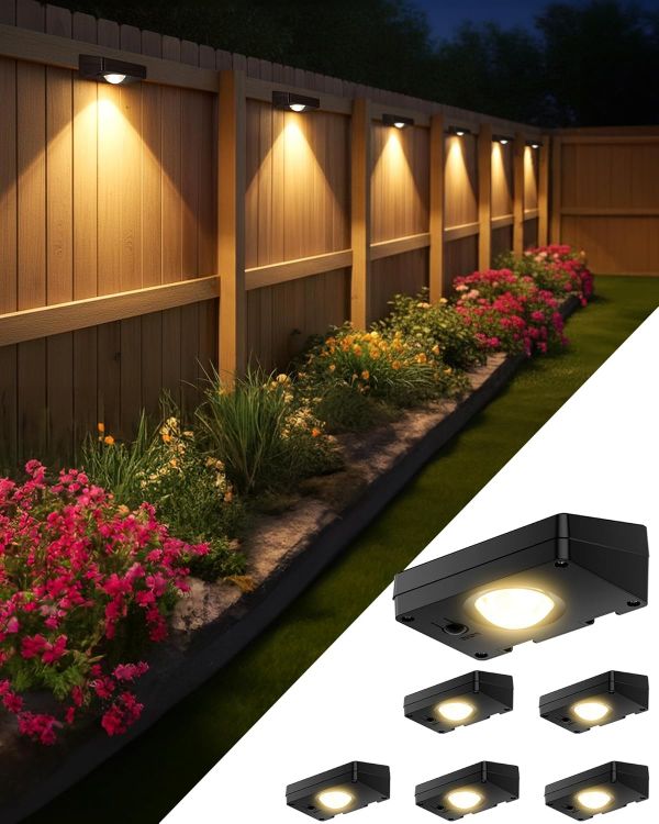 Picture of Solar Fence Lights Outdoor, 3000/4500/6000K 3 Mode, Fence Lights Solar Powered for Outside Backyard, Railing, Step, Patio, Fence Post, Home Improvement Garden Decor，6 Pack [Energy Class A+++]