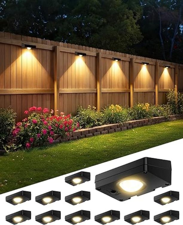 Picture of Solar Fence Lights Outdoor, 3000/4500/6000K 3 Mode, Fence Lights Solar Powered for Outside Backyard, Railing, Step, Patio, Fence Post, Home Improvement Garden Decor，6 Pack [Energy Class A+++]