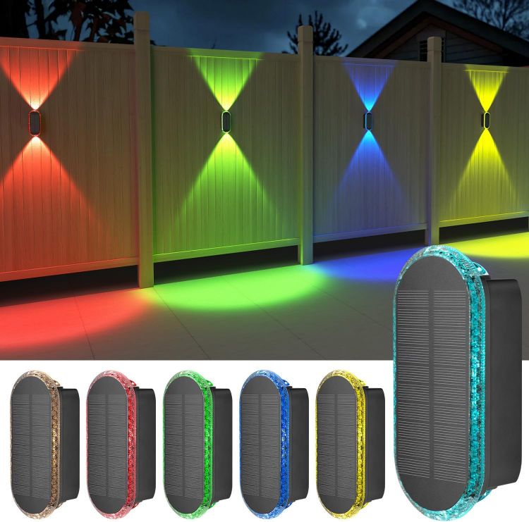 Picture of ELLASAY Solar Fence Lights Outdoor Wall: 4 Pack IP65 Waterproof LED Lights with 7 Colour Modes & Auto Cycle – Up & Down Glow for Garden/Fence/Patio Lighting