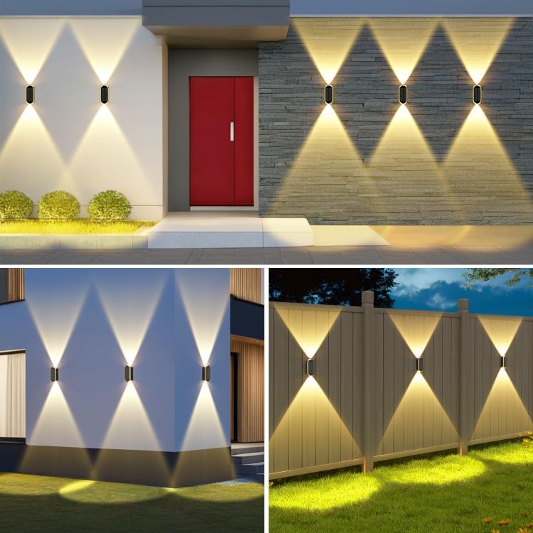 Picture of ELLASAY Solar Fence Lights Outdoor Wall: 4 Pack IP65 Waterproof LED Lights with 7 Colour Modes & Auto Cycle – Up & Down Glow for Garden/Fence/Patio Lighting