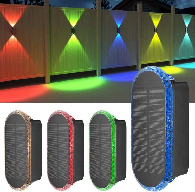 Picture of ELLASAY Solar Fence Lights Outdoor Wall: 4 Pack IP65 Waterproof LED Lights with 7 Colour Modes & Auto Cycle – Up & Down Glow for Garden/Fence/Patio Lighting