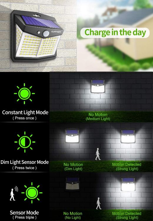 Picture of Claoner Solar Lights Outdoor, Upgraded Motion Sensor Security Lights with 3 Modes IP65 Waterproof Durable Solar Powered Wall Lights 270° Lighting Angle for Yard Door Fence (6 Pack) [Energy Class A+++]