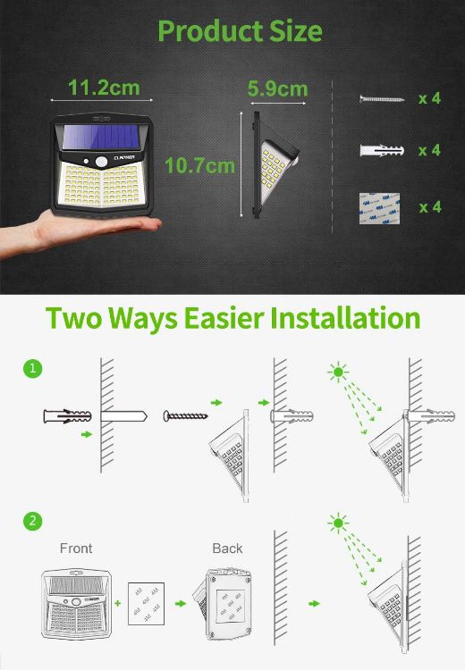 Picture of Claoner Solar Lights Outdoor, Upgraded Motion Sensor Security Lights with 3 Modes IP65 Waterproof Durable Solar Powered Wall Lights 270° Lighting Angle for Yard Door Fence (6 Pack) [Energy Class A+++]