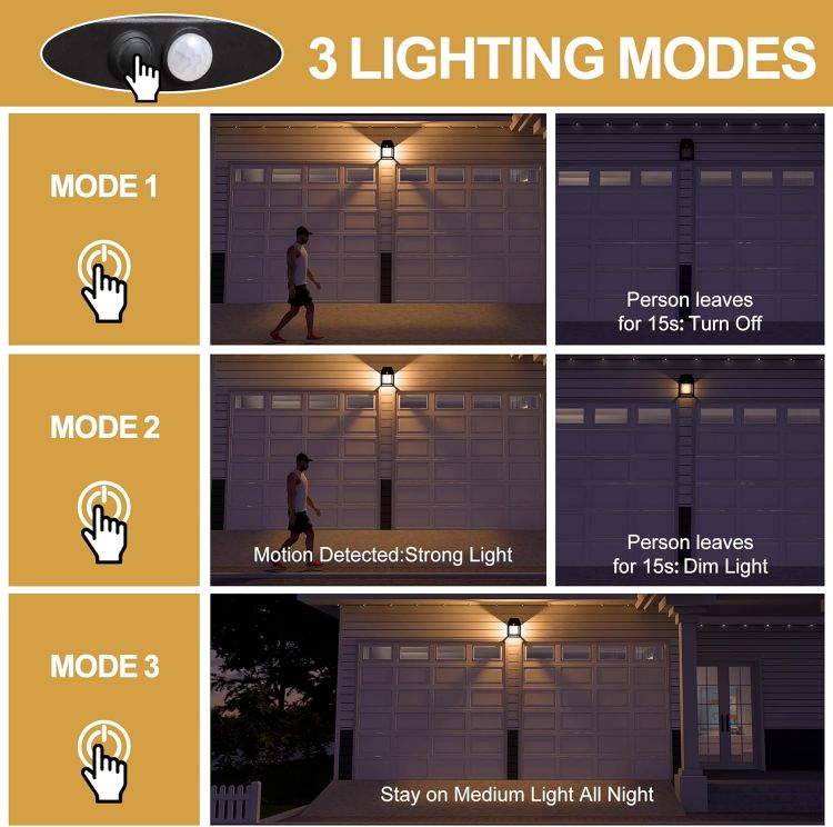 Picture of Flacchi Solar Lights Outdoor - Waterproof Solar Wall Lights with Motion Sensor 3 Lighting Mode for Gardens, Courtyards, and Porches (4 Pack)