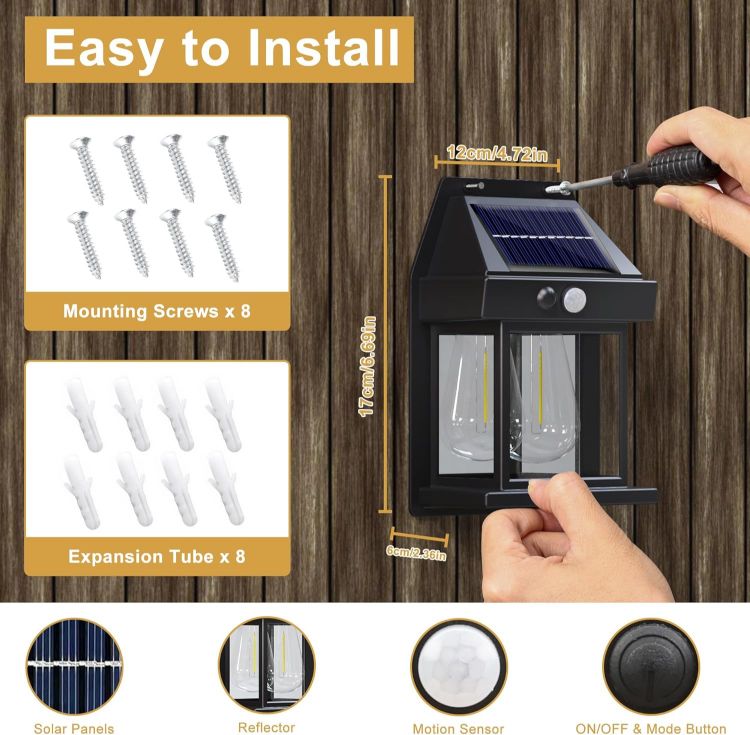 Picture of Flacchi Solar Lights Outdoor - Waterproof Solar Wall Lights with Motion Sensor 3 Lighting Mode for Gardens, Courtyards, and Porches (4 Pack)