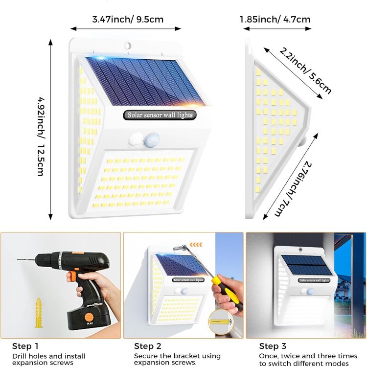 Picture of litogo 140LED White Frame Solar Security Lights Outdoor, Solar Motion Sensor Lights 270ºWide Angle Waterproof Solar Powered Durable Wall Lights Outside 3 Modes [Energy Class E]