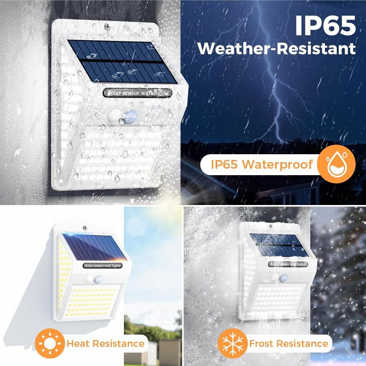 Picture of litogo 140LED White Frame Solar Security Lights Outdoor, Solar Motion Sensor Lights 270ºWide Angle Waterproof Solar Powered Durable Wall Lights Outside 3 Modes [Energy Class E]