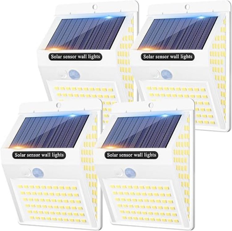 Picture of litogo 140LED White Frame Solar Security Lights Outdoor, Solar Motion Sensor Lights 270ºWide Angle Waterproof Solar Powered Durable Wall Lights Outside 3 Modes [Energy Class E]