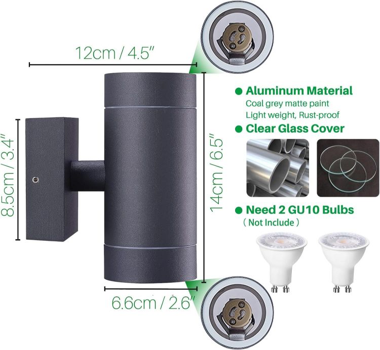 Picture of EBION Outdoor Wall Lights,IP65 Waterproof Up and Down Lights Outdoor Mains Powered,Outside Lights Exterior Sconce GU10,Aluminium Garden Wall Lamp for Front Door,Garage,Porch,Patio,Anthracite,1Pack