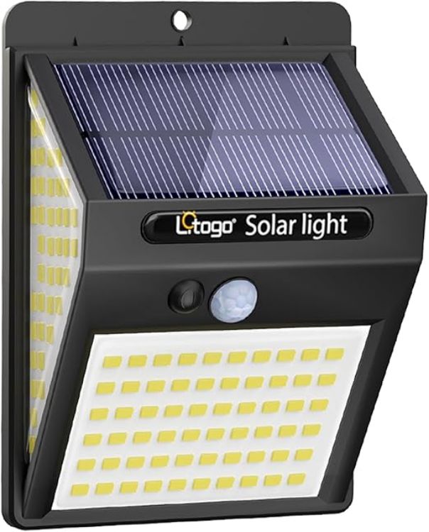 Picture of litogo 140 LED Solar Security Lights Outdoor, Solar Motion Sensor Lights 270ºWide Angle Waterproof Solar Powered Durable Wall Lights Outside 3 Modes for Garden Fence Door Yard Garage Pathway (1 Pack) [Energy Class E]