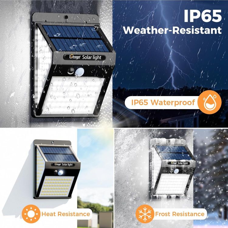 Picture of litogo 140 LED Solar Security Lights Outdoor, Solar Motion Sensor Lights 270ºWide Angle Waterproof Solar Powered Durable Wall Lights Outside 3 Modes for Garden Fence Door Yard Garage Pathway (1 Pack) [Energy Class E]