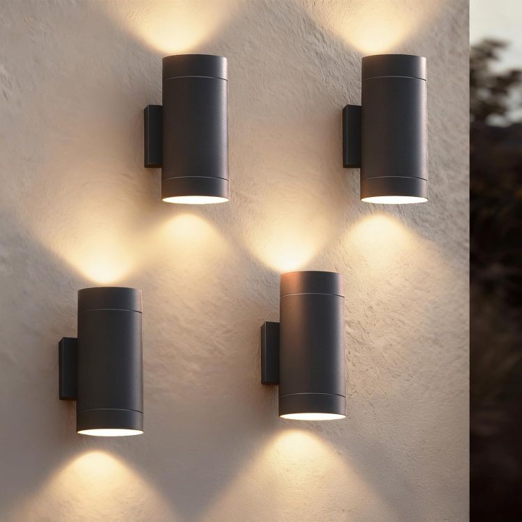 Picture of EBION Outdoor Wall Lights,IP65 Up Down Outside Lights Mains Powered GU10 | Aluminium Black Exterior Wall Lights,Mordern Outdoor Garden Wall Lamp for Front Door Porch Garden Patio,Bulbs Not Included
