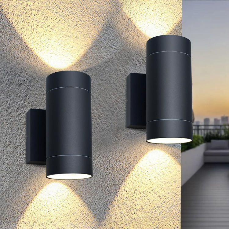 Picture of EBION Outdoor Wall Lights,IP65 Up Down Outside Lights Mains Powered GU10 | Aluminium Black Exterior Wall Lights,Mordern Outdoor Garden Wall Lamp for Front Door Porch Garden Patio,Bulbs Not Included