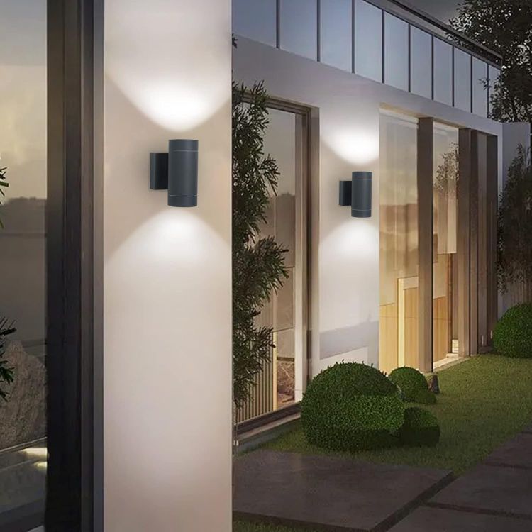 Picture of EBION Outdoor Wall Lights,IP65 Up Down Outside Lights Mains Powered GU10 | Aluminium Black Exterior Wall Lights,Mordern Outdoor Garden Wall Lamp for Front Door Porch Garden Patio,Bulbs Not Included