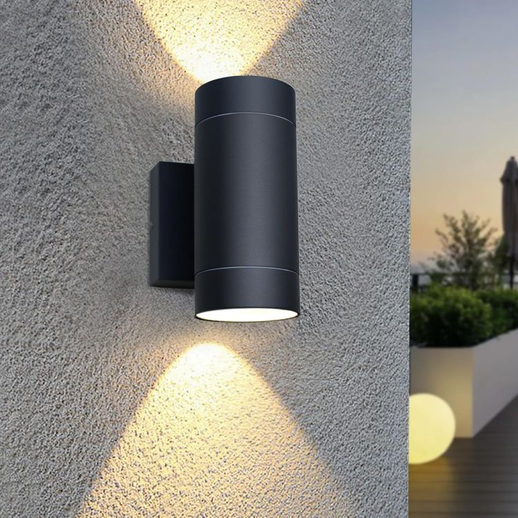 Picture of EBION Outdoor Wall Lights,IP65 Up Down Outside Lights Mains Powered GU10 | Aluminium Black Exterior Wall Lights,Mordern Outdoor Garden Wall Lamp for Front Door Porch Garden Patio,Bulbs Not Included