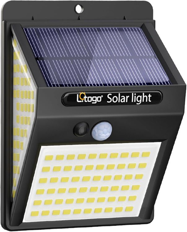 Picture of litogo 140 LED Solar Security Lights Outdoor, Solar Motion Sensor Lights 270ºWide Angle Waterproof Solar Powered Durable Wall Lights Outside 3 Modes for Garden Fence Door Yard Garage Pathway (1 Pack) [Energy Class E]
