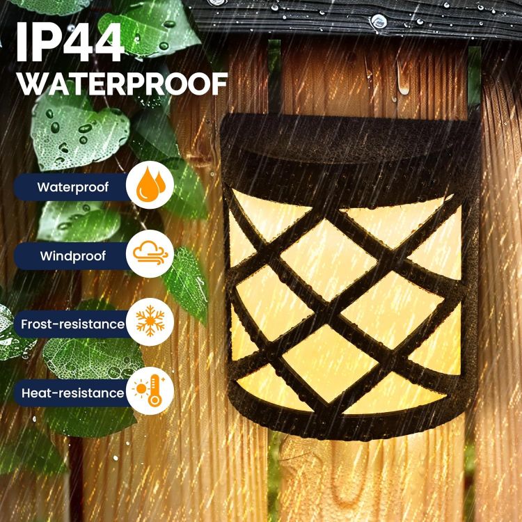 Picture of Solpex Solar Fence Lights, 4 Pack Wall Lights Decoration, 6 LED Waterproof for Fence, Deck, Patio, Stairs, Yard, Pathway (Warm White) [Energy Class A++]