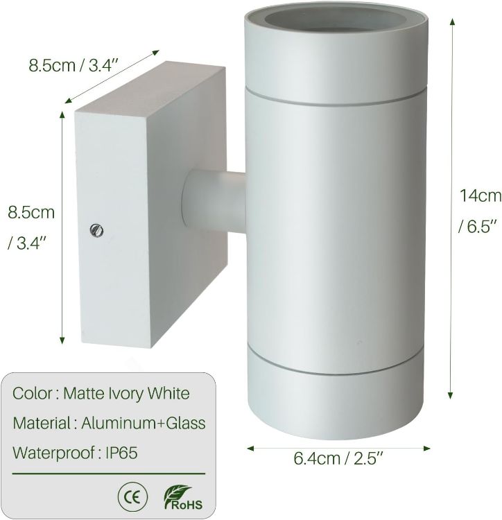 Picture of EBION Outdoor Wall Lights,Up Down Outside Lights Mains Powered IP65 Waterproof,Aluminium White Exterior Wall Sconce,GU10 Garden Wall Lamp for Indoor,Front Door,Garage,Porch,Patio