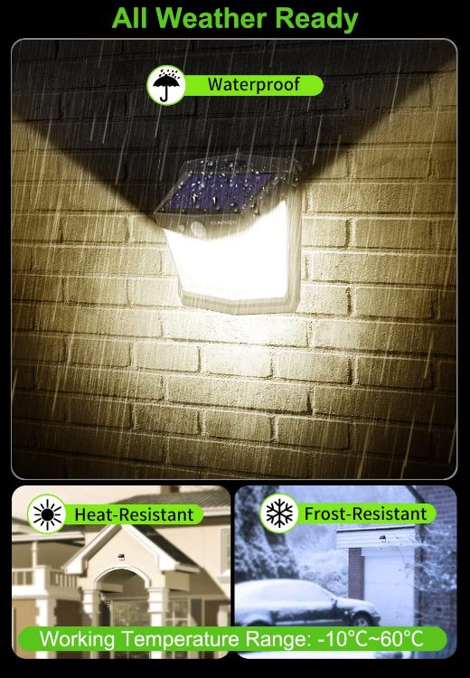 Picture of CLAONER Solar Warm white Lights Outdoor, Upgraded Wireless Solar Motion Sensor Security Light 270° Solar Powered Lights IP65 Wall Light for Front Door, Yard, Garage, Garden