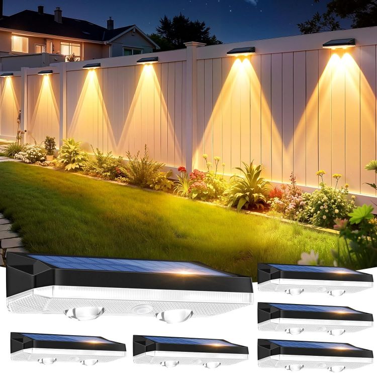 Picture of Solar Fence Lights, 6pcs Solar Lights Outdoor Garden Waterproof IP65,11 Colors 13 Modes RGB Garden Light, Solar Powered Outdoor Light for The Fence,Patio, Backyard,Yard & Pathway Decoration [Energy Class A]