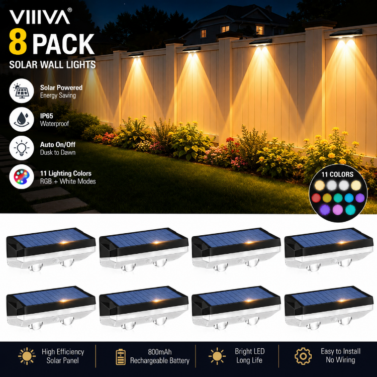 Picture of Solar Fence Lights, 6pcs Solar Lights Outdoor Garden Waterproof IP65,11 Colors 13 Modes RGB Garden Light, Solar Powered Outdoor Light for The Fence,Patio, Backyard,Yard & Pathway Decoration [Energy Class A]