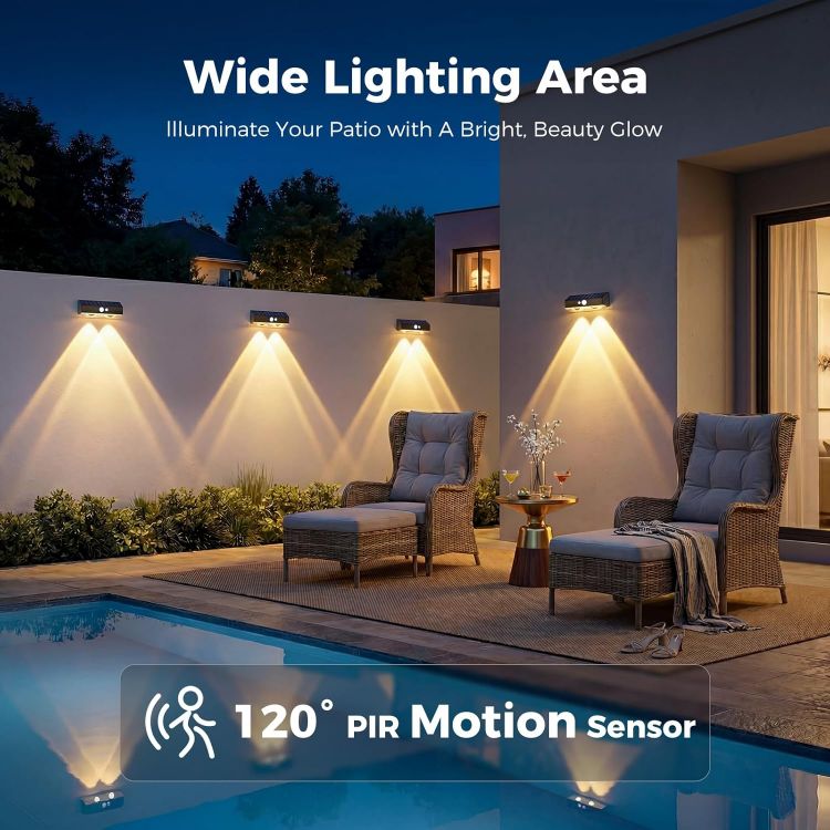 Picture of Kolpop Solar Fence Lights Outdoor Garden, 4 Pack Solar Motion Sensor Lights, 3 Modes Fence Lights Solar Powered, Waterproof Wall Lights for Patio, Yard, Gate, Step, Pool, Garage, Deck Decoration [Energy Class E]