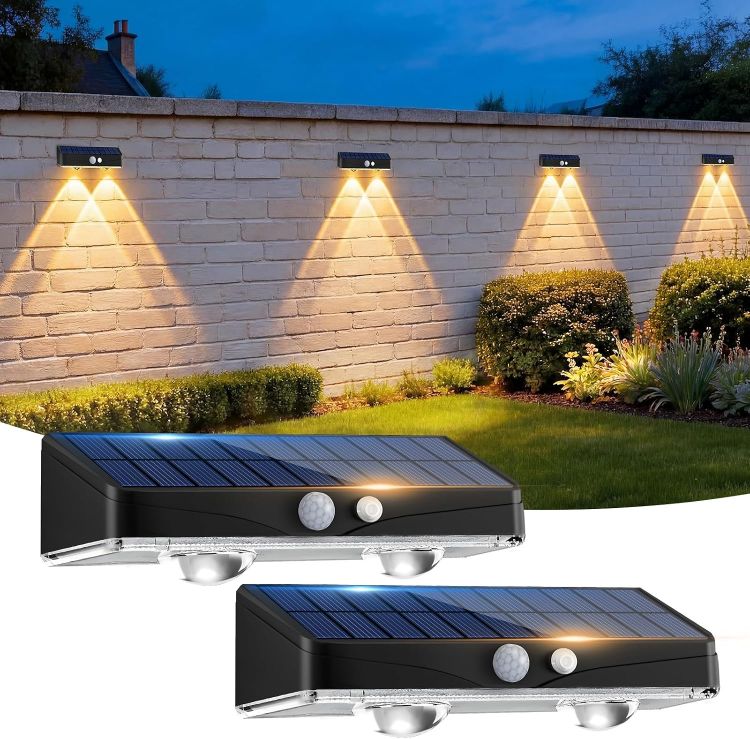 Picture of Kolpop Solar Fence Lights Outdoor Garden, 4 Pack Solar Motion Sensor Lights, 3 Modes Fence Lights Solar Powered, Waterproof Wall Lights for Patio, Yard, Gate, Step, Pool, Garage, Deck Decoration [Energy Class E]