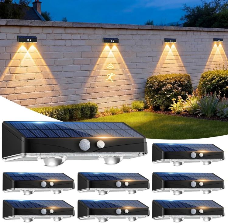 Picture of Kolpop Solar Fence Lights Outdoor Garden, 4 Pack Solar Motion Sensor Lights, 3 Modes Fence Lights Solar Powered, Waterproof Wall Lights for Patio, Yard, Gate, Step, Pool, Garage, Deck Decoration [Energy Class E]