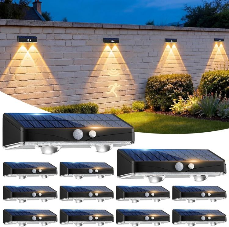 Picture of Kolpop Solar Fence Lights Outdoor Garden, 4 Pack Solar Motion Sensor Lights, 3 Modes Fence Lights Solar Powered, Waterproof Wall Lights for Patio, Yard, Gate, Step, Pool, Garage, Deck Decoration [Energy Class E]