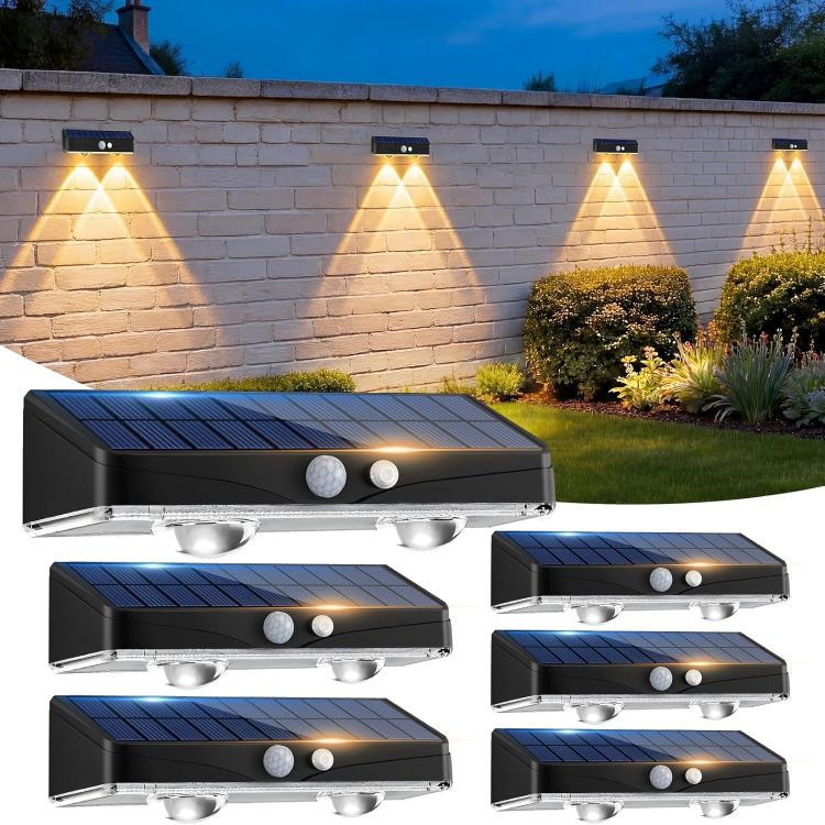 Picture of Kolpop Solar Fence Lights Outdoor Garden, 4 Pack Solar Motion Sensor Lights, 3 Modes Fence Lights Solar Powered, Waterproof Wall Lights for Patio, Yard, Gate, Step, Pool, Garage, Deck Decoration [Energy Class E]