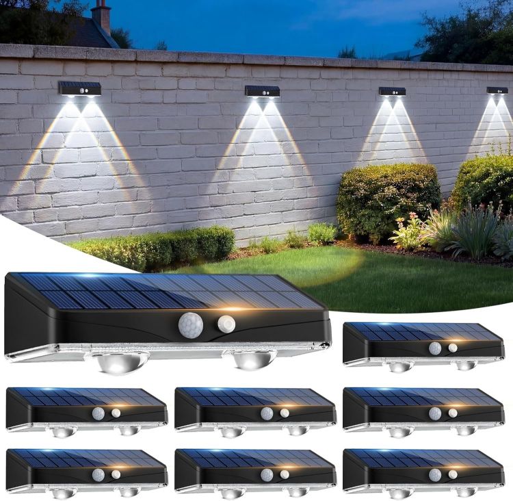 Picture of Kolpop Solar Fence Lights Outdoor Garden, 2 Pack Solar Motion Sensor Lights, 3 Modes Fence Lights Solar Powered, Waterproof Wall Lights for Patio, Yard, Gate, Step, Pool, Decoration, Cool White