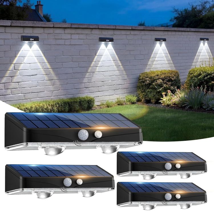 Picture of Kolpop Solar Fence Lights Outdoor Garden, 2 Pack Solar Motion Sensor Lights, 3 Modes Fence Lights Solar Powered, Waterproof Wall Lights for Patio, Yard, Gate, Step, Pool, Decoration, Cool White