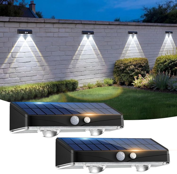 Picture of Kolpop Solar Fence Lights Outdoor Garden, 2 Pack Solar Motion Sensor Lights, 3 Modes Fence Lights Solar Powered, Waterproof Wall Lights for Patio, Yard, Gate, Step, Pool, Decoration, Cool White