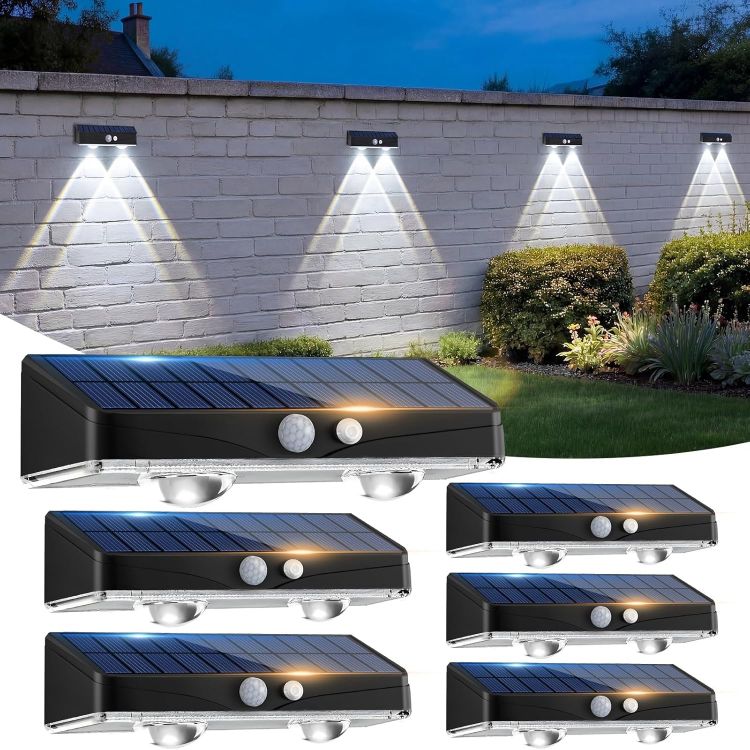 Picture of Kolpop Solar Fence Lights Outdoor Garden, 2 Pack Solar Motion Sensor Lights, 3 Modes Fence Lights Solar Powered, Waterproof Wall Lights for Patio, Yard, Gate, Step, Pool, Decoration, Cool White
