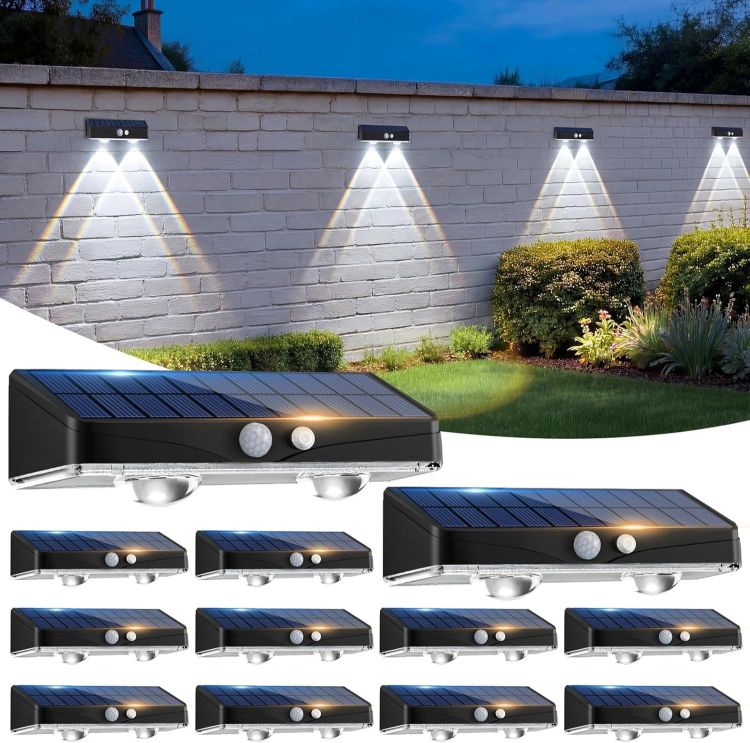 Picture of Kolpop Solar Fence Lights Outdoor Garden, 2 Pack Solar Motion Sensor Lights, 3 Modes Fence Lights Solar Powered, Waterproof Wall Lights for Patio, Yard, Gate, Step, Pool, Decoration, Cool White