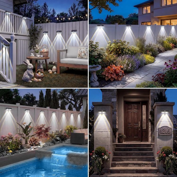 Picture of Kolpop Solar Fence Lights Outdoor Garden, 2 Pack Solar Motion Sensor Lights, 3 Modes Fence Lights Solar Powered, Waterproof Wall Lights for Patio, Yard, Gate, Step, Pool, Decoration, Cool White