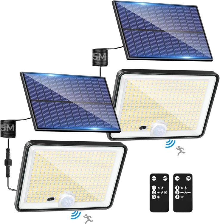 Picture of LOTMOS Solar Lights Outdoor, 342LED Remote Solar Security Lights Outdoor Motion Sensor, 3 Modes Garden Light Solar Powered Waterproof Pir Flood Lighting for Yard Shed Garage Outside,Cool White 