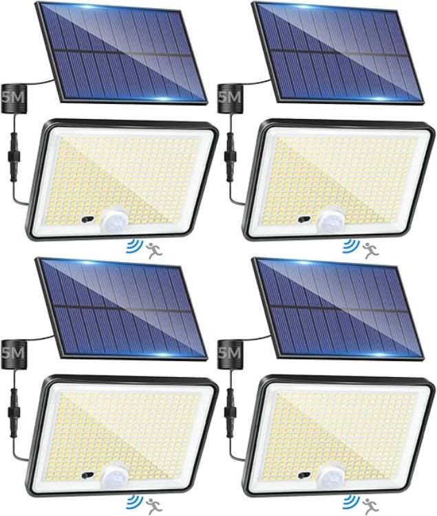 Picture of LOTMOS Solar Lights Outdoor, 342LED Remote Solar Security Lights Outdoor Motion Sensor, 3 Modes Garden Light Solar Powered Waterproof Pir Flood Lighting for Yard Shed Garage Outside,Cool White 
