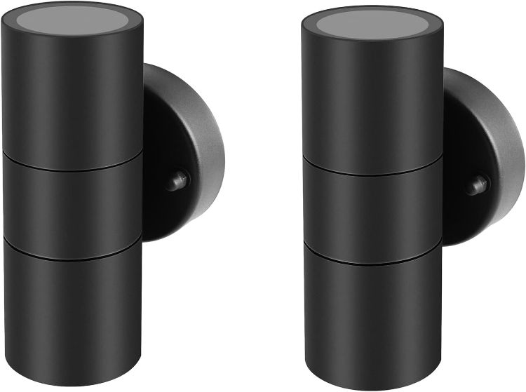 Picture of Kerry Outdoor Wall Lights, Mains Powered, Up and Down, Black | Modern Cylindrical Design, Stainless Steel, IP44 and GU10 Bulbs up to 35W, Not Included, for Patios, Garages, Gardens