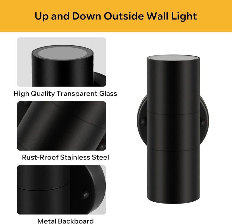 Picture of Kerry Outdoor Wall Lights, Mains Powered, Up and Down, Black | Modern Cylindrical Design, Stainless Steel, IP44 and GU10 Bulbs up to 35W, Not Included, for Patios, Garages, Gardens